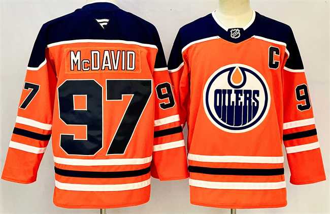 Men%27s Edmonton Oilers #97 Connor McDavid Orange 2024-25 With C Patch Heritage Classic Primegreen Stitched Jersey